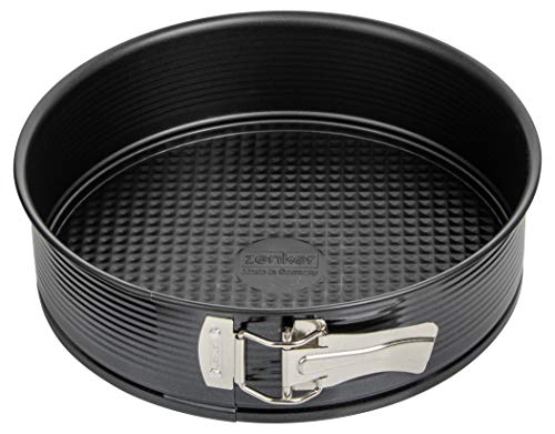 Zenker springvorm Ø 24 cm is een zwarte stalen bakvorm met lekbescherming en anti-aanbaklaag, ronde taartvorm met platte bodem (Kleur: zwart), Aantal: 1 stuk