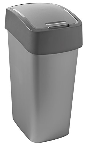 CURVER Abfalleimer "FLIP BIN" 50L Pacific Flip Bin 50L afvalemmer, plastic, zilver/grafiet, 29,4x37,6x65,3