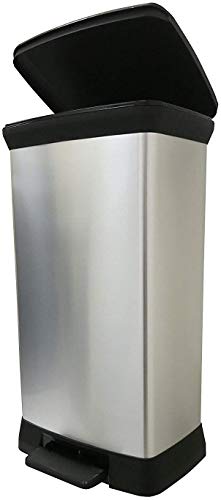 Curver Deco Bin Afvalemmer, plastic, zilver metallic, 39 x 29 x 72