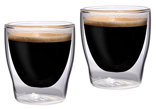 Feelino Bloomino dubbelwandige espresso-glazen, set van 2 80 ml thermoglazen met zweefeffect in geschenkdoos, 2 x 80 ml