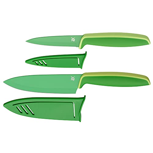 WMF Touch Messenset, 2-delig, keukenmes met beschermhoes, speciaal lemmetstaal met antiaanbaklaag, scherp, koksmes 24 cm, groentemes, groen