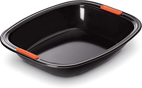 Le Creuset Antiaanbak braad- en ovenschaal, 33 x 29 cm, PFOA-vrij, zuurdeegbestendig, gemaakt van koolstofstaal, antraciet/oranje
