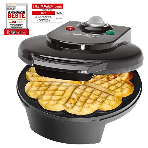 Clatronic WA 3491 wafelmachine, 1200 watt, traploos regelbare bruiningsgraad, grote bakoppervlakken Ø 18 cm (antiaanbaklaag), zwart