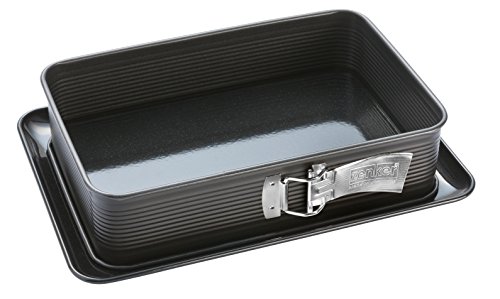 Zenker Lasagne springvorm DELUXE, rechthoekige bakvorm met geëmailleerde platte bodem, blik cakevorm met lekbescherming (kleur: zwart metallic), hoeveelheid: 1 stuk