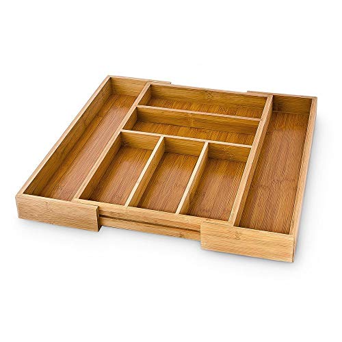 Relaxdays Bestekbak Verstelbaar H X B X D: Ca. 5 X 48 X 46 cm Lade Met 5 Tot 7 Vakken Als Bestek Lade En Keukenorganizer Grote Besteklade Voor De Lade, Naturel