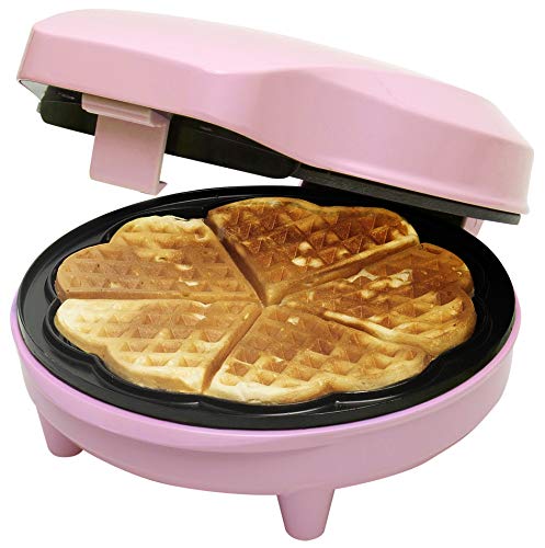Bestron ASW217 wafelmaker, wafelijzer voor hartvormige wafels, antiaanbaklaag, 700W, 1-pak, roze