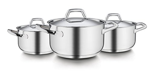 Barazzoni Chef Line kookgerei set van roestvrij staal (6-delig, pannen: 16, 20 en 24 cm, deksel: 16, 20 en 24 cm)