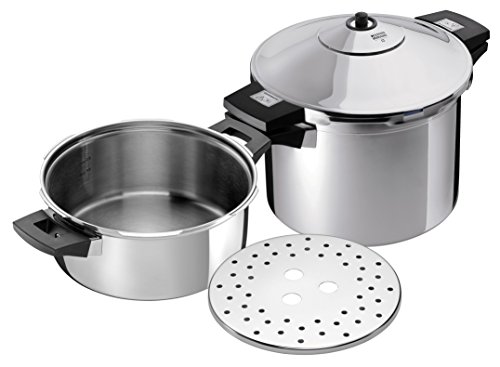 KUHN RIKON DUROMATIC Inox Snelkookpan/stoomkookpan met zijgreepmodellen, inductie, roestvrij staal, zilver, 4 liter en 8 liter/24 cm