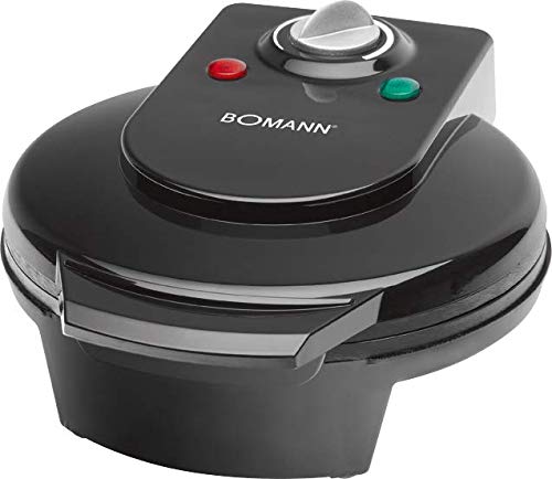 Bomann WA 5018 CB Wafelmachine, 1200 Watt, Traploos Regelbare Bruiningsgraad, GrotenBakvlakken Ø 18 Cm, Anti-Aanbaklaag, Zwart
