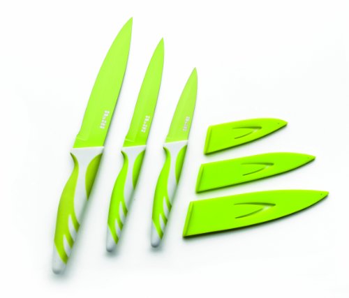 Ibili keukenmes met lemmetbeschermhoes, 12,5 cm, roestvrij staal, wit/groen, 15 x 5 x 3 cm, 2 stuks
