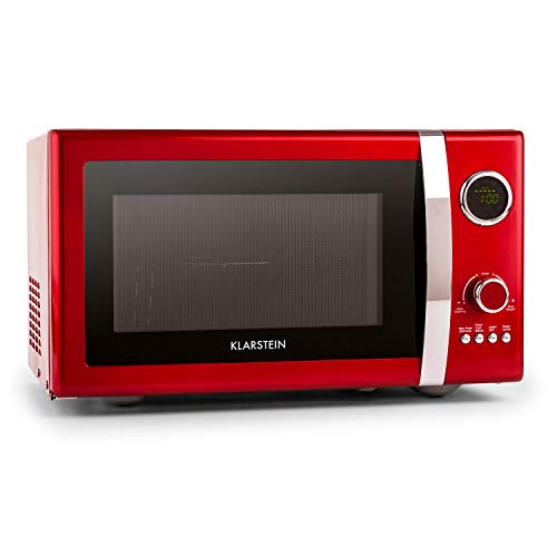 Klarstein Fine Dinesty - magnetron, magnetron met grill, retro, metalen behuizing, 23L kookruimte, 800W magnetronvermogen, 1000W grillvermogen, timer, 12 programma's, LCD-display, rood