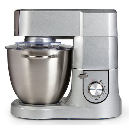 Keukenmachine met 6,7 liter schaal van geborsteld roestvrij staal, inclusief kneedhaak, garde met variabele toerentalregeling en pulsfunctie, zilver Domo DO9079KR