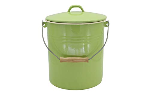 Afvalemmer Juist met deksel geëmailleerd, groen, 10 liter
