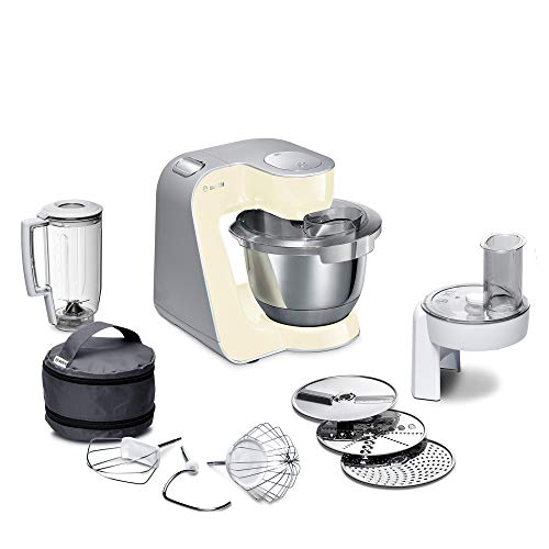 Bosch MUM58920 CreationLine keukenmachine, roestvrij staal, 3,9 liter Zonder citruspers. 27.1 cm l x 28.2 cm w x 28 cm h Beige- Grau(smooth Vanilla/Silber)
