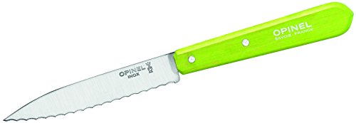 Opinel Keukenmes No. 113, roestvrij Sandvik staal, zaagtanding, lichtgroen beukenhouten handvat koksmes, meerkleurig, één maat