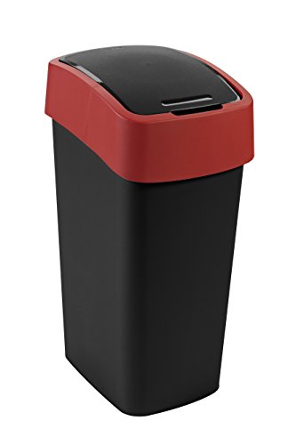 Curver afvalemmer Flip Bin 50l in zwart/rood, plastic, 35 x 25 x 10 cm