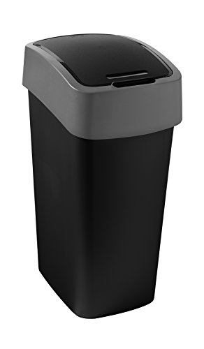 Curver Flip Bin Afvalemmer, 50 liter, zwart/grijs, plastic, 35 x 25 x 10 cm