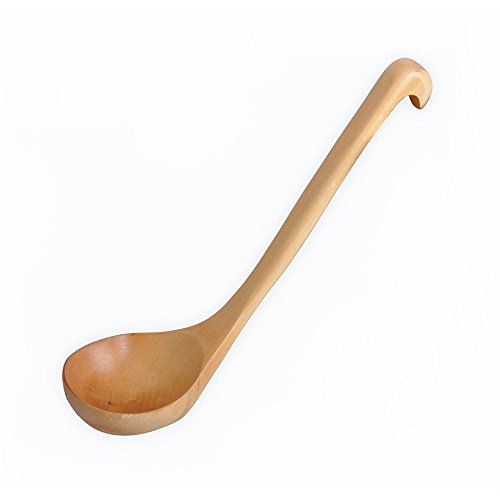Ecloud Shop® Natuurlijke Houten Servies Keukengerei Grote Pollepel Soep Lepel Diepe Pap Haak Lepel Saus Kookgerei Serving Melk Scoop Chinese Kersenhout