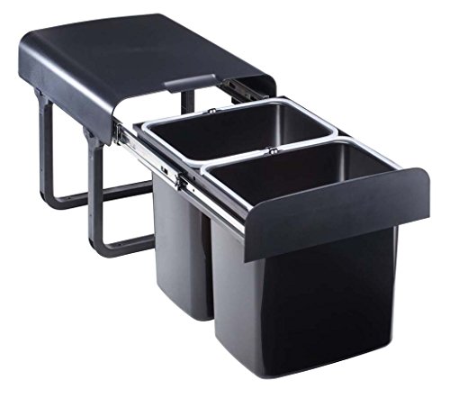 Inbouw-afvalemmer, 2 x 16 liter, zwart vanaf 40 kastbreedte, vuilnisemmer, volledig uittrekbaar