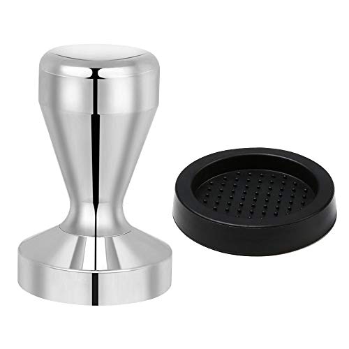 Vicloon Koffiestamper, 51 mm Espresso Koffiepers Roestvrij Staal Zilver Sabotage Coffeeshop Benodigdheden Met Siliconen Sabotage Mat