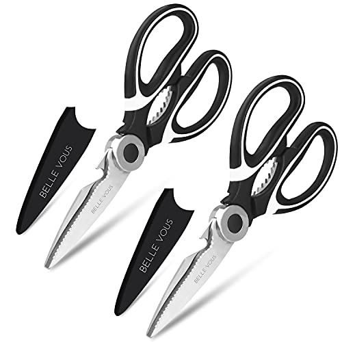 Belle Vous Zware Kwaliteit Keuken Schaar met Hoes (2 Pak) – 21 cm Totale Lengte – Roestvrij Stalen Multifunctionele Schaar, voor het Knippen van Kip, Vis, Bot, Vlees, Kruiden, Groente, BBQ