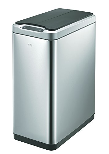EKO Phantom Sensor Afvalemmer 45L (27 x 46 x 65,5 cm, gepatenteerd ontwerp, demper systeem, vingerafdruk vrij, vuilniszak fixatie), mat roestvrij staal
