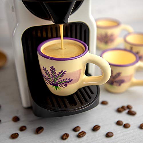 City to Cottage Lavendel Patroon Paars Crèmekleur, Designer Handgemaakt Handgeschilderd, Keramiek 60 Milliliter, Set 4 Espresso Koffiekopjes