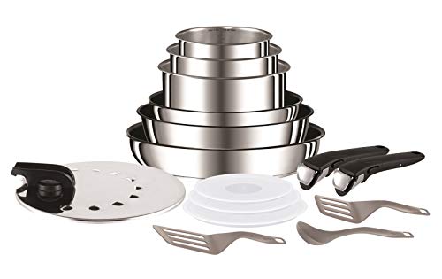 Tefal Ingenio Preference 15-delig Pannenset L94096, Antiaanbaklaag, Roestvrij Staal, 37 x 37 x 24 cm