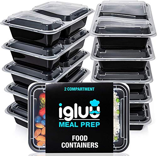 Igluu Meal Prep - Maaltijdvoorbereidingscontainers Met 2 Compartimenten - Herbruikbare BPA-vrije Voedselopslagtrays Met Luchtdichte Deksels - Magnetron, Vriezer en Vaatwasmachinebestendig - Stapelbare - 10 stucks