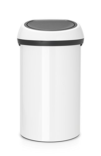 Brabantia Afvalemmer Touch Bin 60 L met deksel in wit/grijs, plastic, 58 x 28 x 28 cm