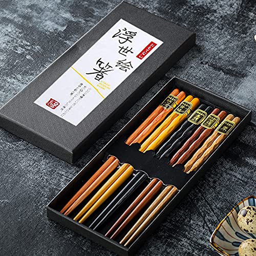 Bosdontek Japanse sushi eetstokjes 5 paar eetstokjes hout herbruikbare natuurlijke eetstokjes wasbaar voor vaatwasbakjes eetstokjes met luxueus zwart handgemaakt
