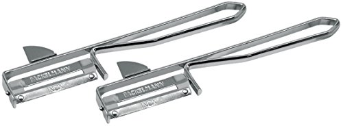 FMprofessional dunschiller rvs is een keukenset met 2 keukenmessen, universele groenteschiller en aardappelschiller met scherp snijbladen voor het schillen van fruit en groenten (Kleur: zilver)