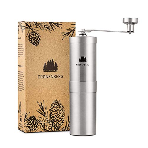 Groenenberg Handkoffiemolen van roestvrij staal (rvs) I Koffiemolen handmatig met keramische maalwerk en traploze maalgraad instelling I Travel Coffee Grinder manual I Espresso koffiemolen hand