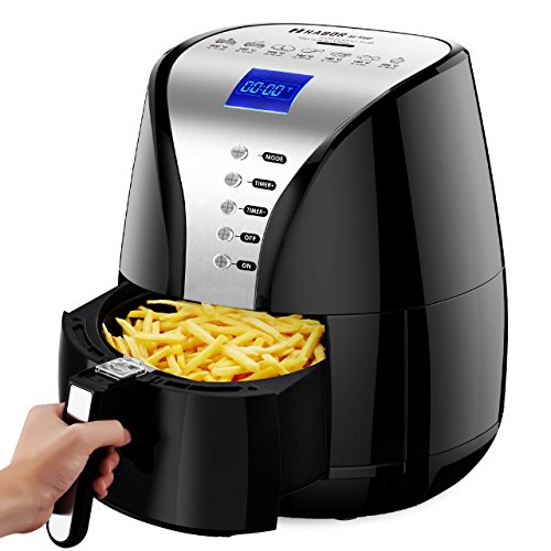 Habor Heteluchtfriteuse, Airfryer met anti-aanbakmand groot LED-display, instelbare temperatuurregelaar 3,6 liter inhoud 1500 Watt incl. receptenboek