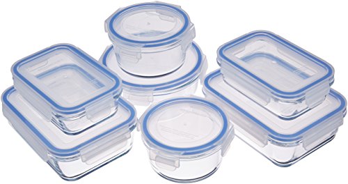 Amazon Basics - Vershouddozen Van Glas Voor Levensmiddelen, Met Deksel, 14-Delige Set (7 Dozen + 7 Deksels)