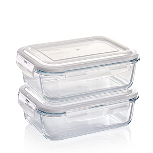 Grizzly Glazen Vershoudbakjes - 2 x 1520 ml - Ovenschaal met deksels - Rechthoekig - Lucht- en vloeistofdichte containers