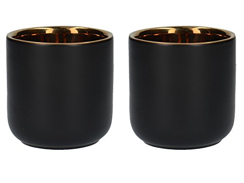 La Cafetière Edited keramische thermogeïsoleerde espressokopjes, 70 ml, mat zwart/goud (set van 2)