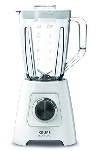 Krups KB4201 Blendforce blender, 600 W, 2 l kunststof container, 4 messen, 2 snelheden + pulse-functie, Ice Crush-functie, "Smart Lock"-technologie, wit