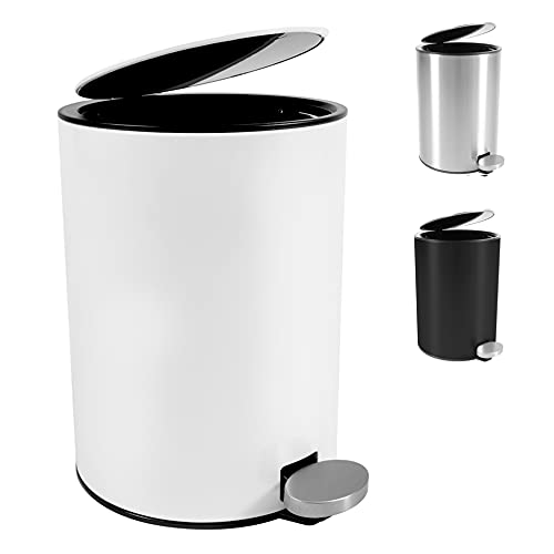 Bamodi Badkamer Prullenbak 3 liter - Badkamer Vuilnisbakken - Prullenbak met Deksel - Kleine Pedaalemmer voor Badkamer/Toilet - Roestvrij Stalen Afvalemmer met Uitneembare Binnenemmer (Wit)