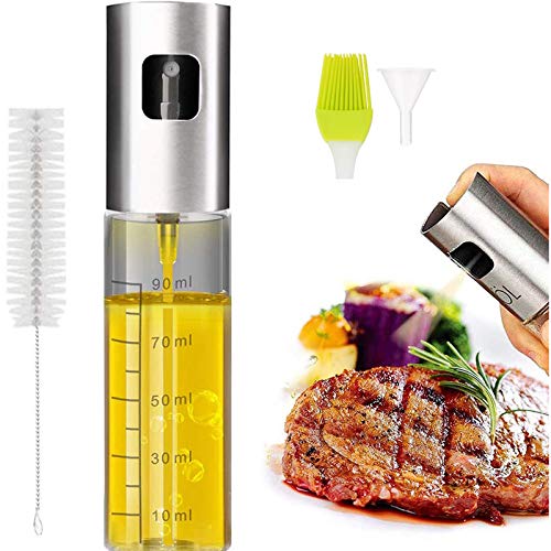 Eletorot Oil Sprayer Dispenser,Azijn Sprayer,Dressing Spray met Brush Portable,Grilling Olive Oil Glass Bottle 100ml,Premium 304 Roestvrij Staal, voor Keuken,Koken,Salade,Brood Bakken,BBQ
