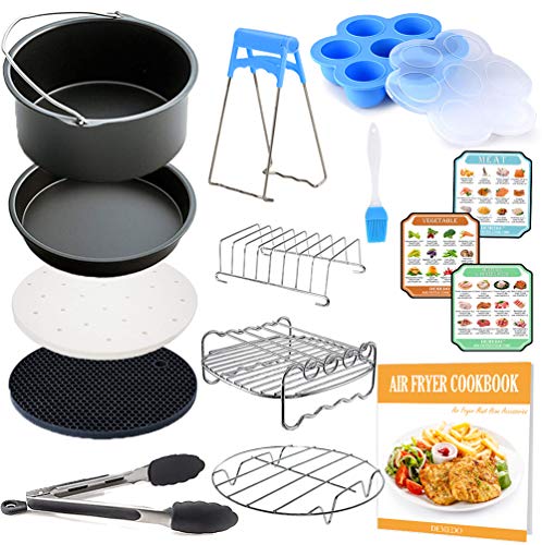 8 inch Algemene luchtfriteuse accessoires 11 stuks met recept kookboek, compatibel voor meer dan 4,2 liter luchtfriteuses, Philips, COSORI, Tower Airfryer, Deluxe Fryer Accessoires Set van 12