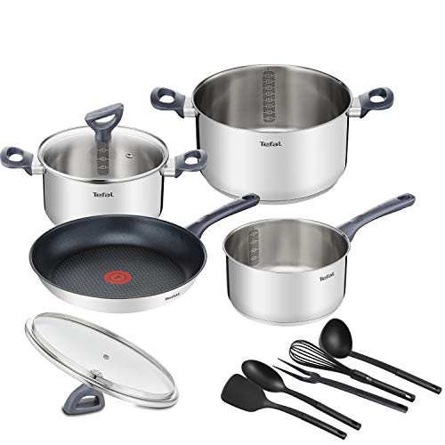 Tefal Daily Cook Pannenset - 11 delig - RVS - Ideale set voor starters - Steelpan 16 cm, kookpan 20/24 cm incl. deksel, koekenpan 28 cm