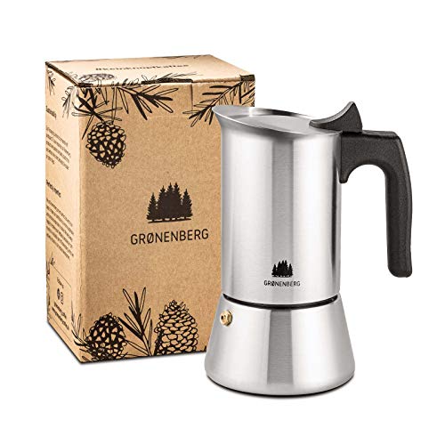 Groenenberg Espresso Maker inductie 6 kopjes (300 ml) I Roestvrij staal (rvs) I Espressopot incl. reserveafdichting en handleiding I Espressopotje aluminiumvrij I Italiaans koffiezetapparaat onderweg