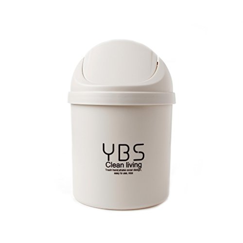 A0127 Kleine afvalemmer voor het bureau, kleine opbergmand, prullenbak, kantoorvuilnisemmer, schattige afdekking, mini (beige)