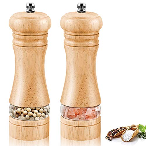 IAGORYUE Zout- en pepermolen set van 2, handmatig Houten Salt and Pepper Grinder met instelbare keramische slijpkern, hervulbare handmatige keukenmolen Gebruikt voor thuiskeukenkruiden/ BBQ(2 stuks)