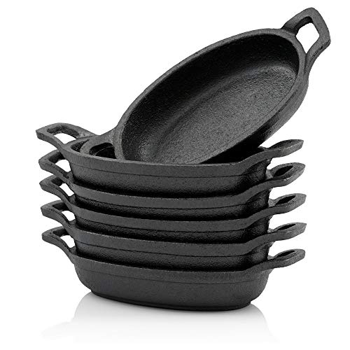 BBQ-Toro Serveerpannetjes, set van 6 stuks, 20 x 9,5 cm, ovaal, gietijzeren grillpannetjes