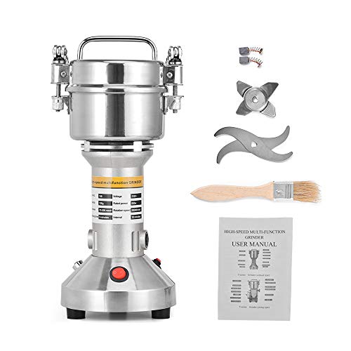 HUKOER Draagbare grinder Grinder 220 V Kruidenkorrel Spice koffiemolen Grinder van poeder, 3 messen timing slijpmachine keukenmachine met hoge snelheid (150 g)