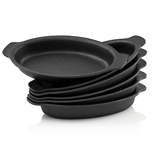 BBQ-Toro Serveerpannetjes, set van 6 stuks, 22,5 x 13 cm, ovaal, gietijzeren grillpannetjes