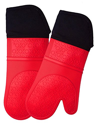 AVANA Siliconen ovenwanten hittebestendige anti-slip kookhandschoen met zachte katoenen binnenvoering tot 350 °C handschoenen voor koken en bakken - rood