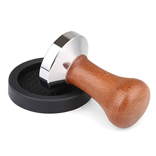 Eyscoco Espresso Tamper, 51 mm Barista stamper set espresso stempel van verchroomd staal en echt houten handvat incl. mat, koffiestamper koffiezetapparaat zeefdrager (51 mm)